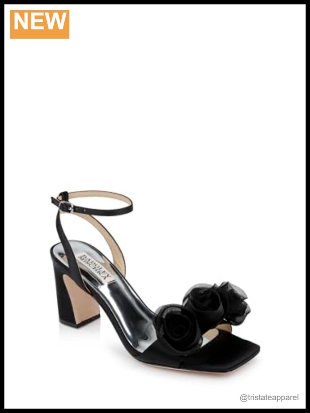Leather Rosette Block Heel Sandals